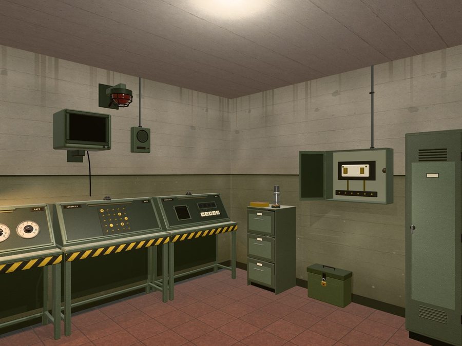 The guard room and the munitions store, either side of the steel door